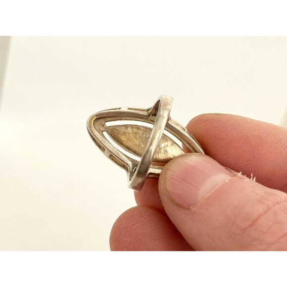 Art Deco Black Onyx & Marcasite 925 Sterling Silver Vintage Ring - sz 6.5 - Picture 5 of 12